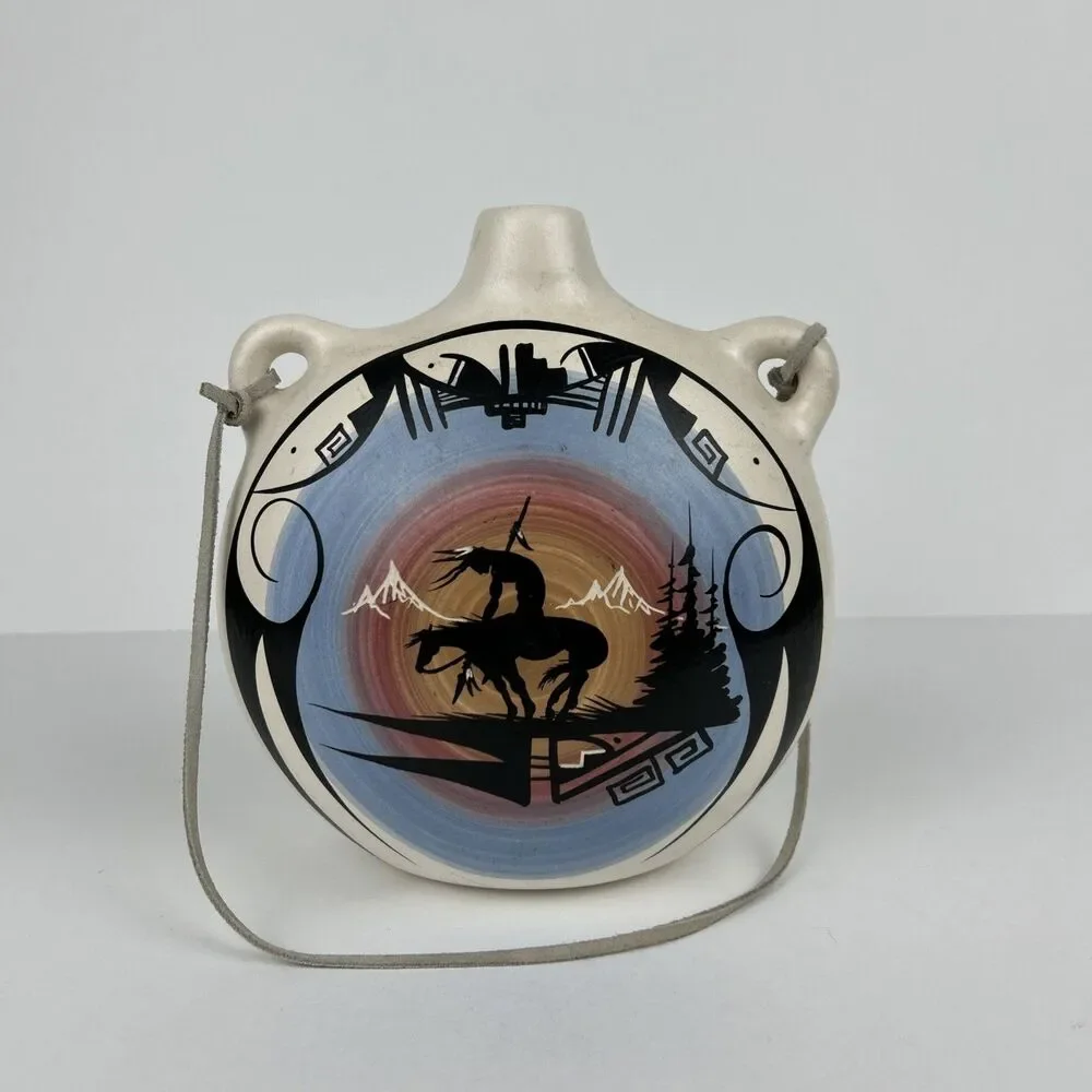 END  Of TRAIL  SOUTHWESTERN CLAY CANTEEN POTTERY TURQUOISE NEZ NAVAJO 7”